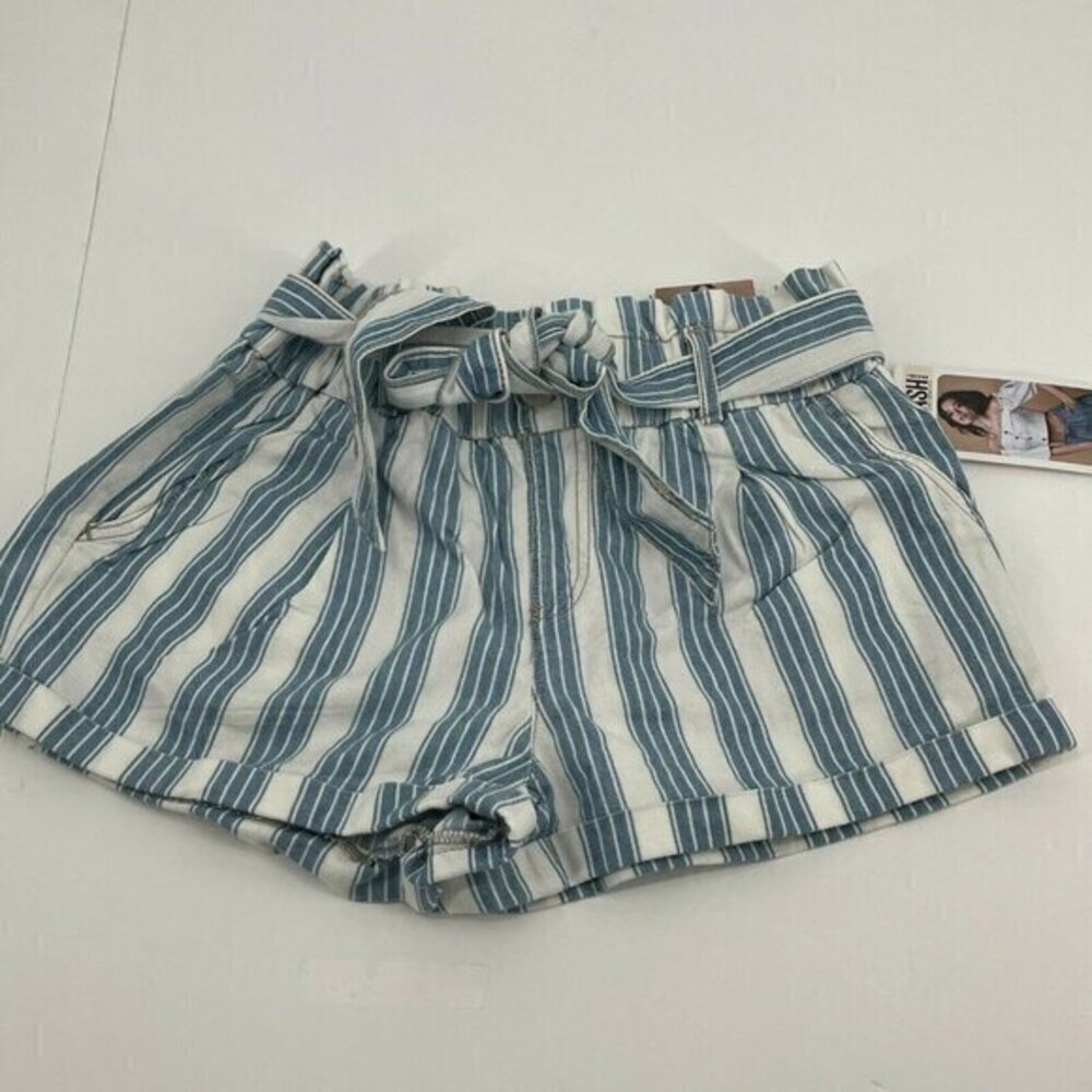 Rewash Shorts Small Womens Paperbag Striped Cotton Casual Waist Tie Summer New
